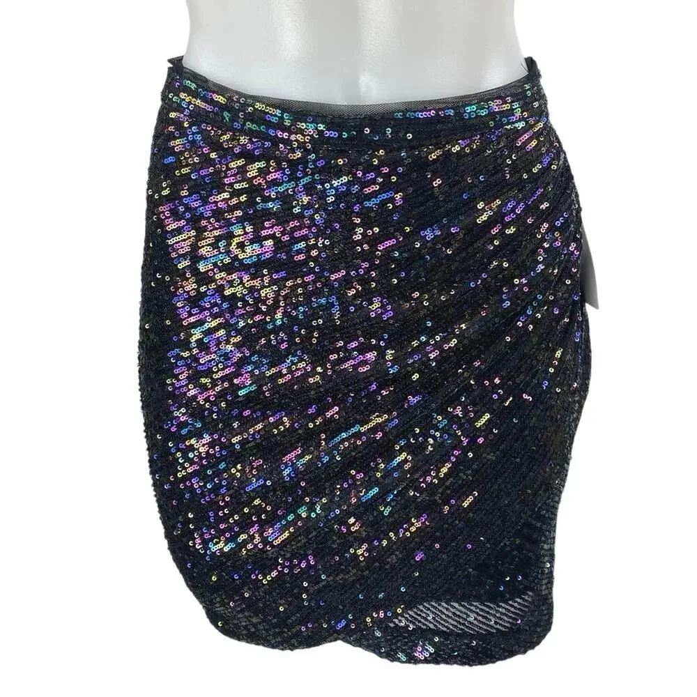 NEW Morgan & Co. Black Sequin Long Sleeve Crop Top Pencil Mini Skirt 2 Pc Set 1